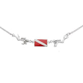 Diver Down Flag Sterling Silver Necklace TN192 - Necklaces